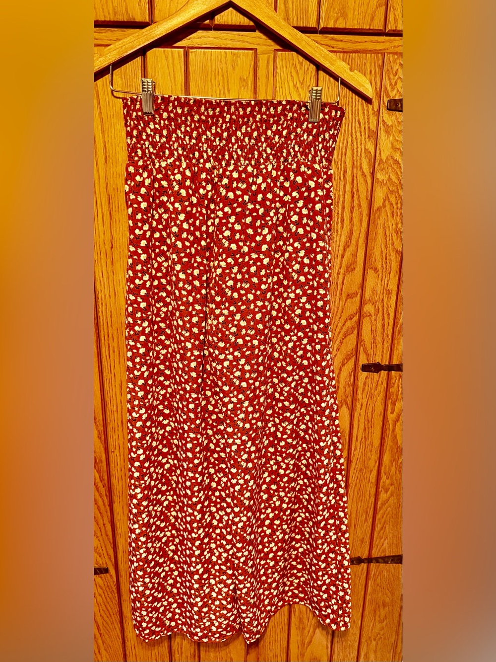 Sienna Sky Red Floral Maxi Skirt with Smocked Waist Size Medium